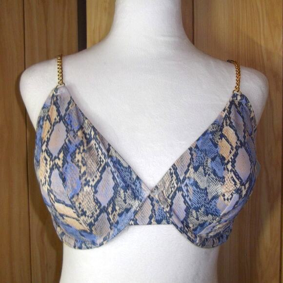 NWT Shade & Shore Snake Print Swimwear Underwire Built-in Bra Bikini Top 38D - Picture 1 of 6